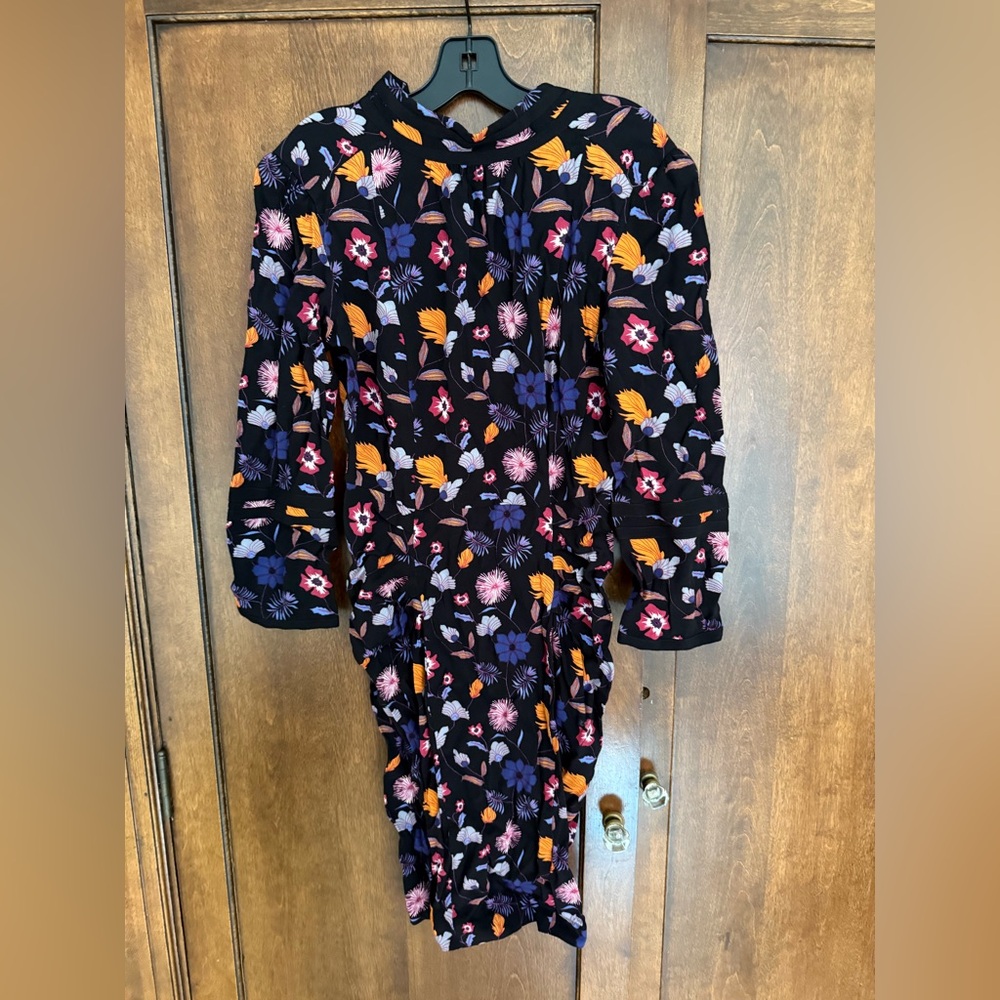 ba&sh Black Floral Long Sleeve Dress with Purple Pink and Orange Flowers